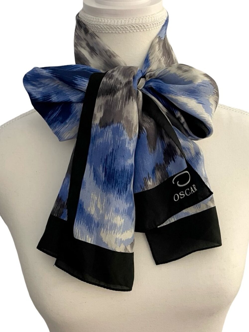 Oscar Blue Floral & Animal Print Oblong Scarf Silk Feel 11 x 52